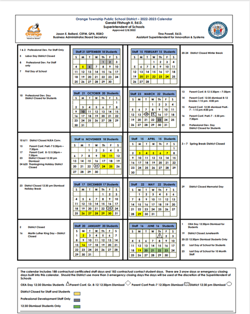 District  Calendar